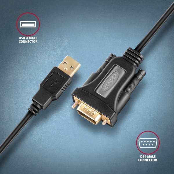 AXAGON ADS-1PQN Adapter USB 2.0 &gt; RS-232 Port szeregowy, 1,5m kabel, chip FTDI