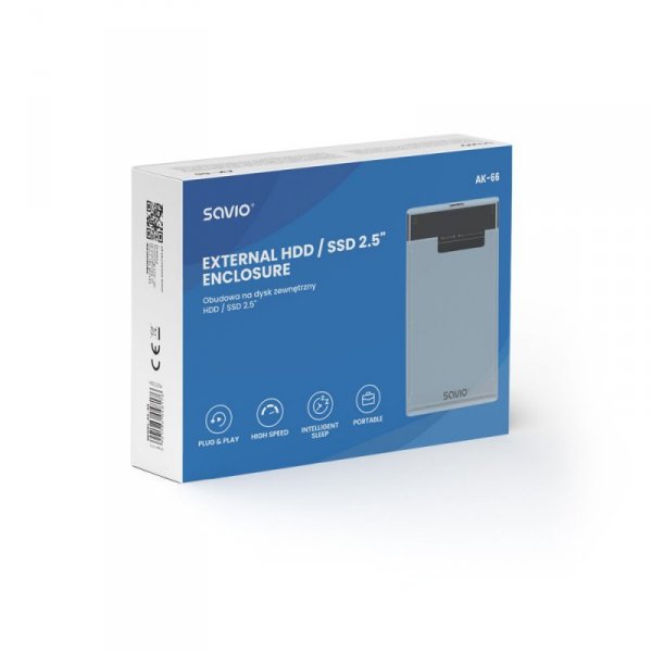 Savio Zewnętrzna obudowa na dysk HDD/SSD 2.5&quot;, USB 3.0, AK-66, transparentna