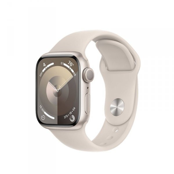 Apple Watch Series 9 GPS, 41mm Koperta z aluminium w kolorze księżycowej poświaty z paskiem sportowym w kolorze księżycowej pośw