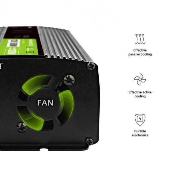 Green Cell Przetwornica LCD 12V 500W/1000W Czysty sinus z wywietlaczem