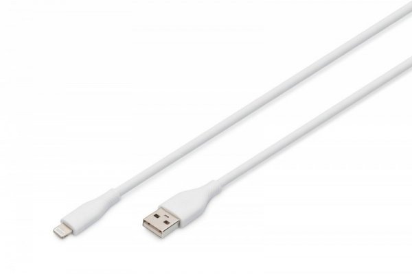 Digitus Kabel połączeniowy silikonowy USB-A - Lightning, USB 2.0 12W, certyfikat MFI, 0,5m Biały