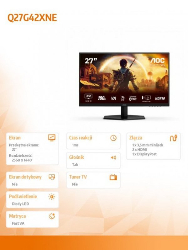 AOC Monitor Q27G42XNE 27 cali Fast VA 180Hz HDMIx2 DP