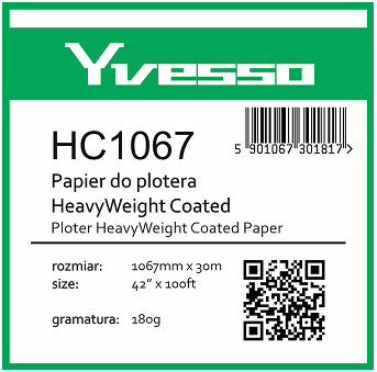 Papier powlekany w roli do plotera Yvesso Heavyweight Coated 1067x25m / 1067x30m 180g HC1067