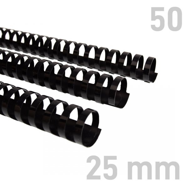 Grzbiety plastikowe Czarne - O.COMB Okrągłe 25mm 50szt- A4