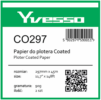 Papier powlekany w roli do plotera Yvesso Coated 297x45m 90g CO297