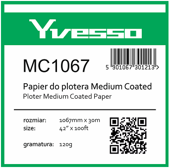Papier powlekany w roli do plotera Yvesso Medium Coated 1067x30m 120g MC1067