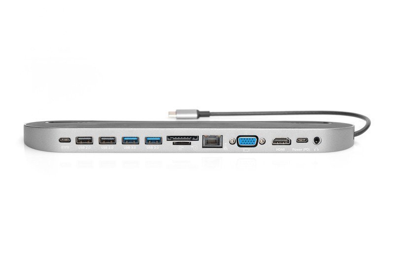 Digitus Stacja dokująca USB Typ C 12 portów Dual Monitor 4K 30Hz PD 3.0 RJ45 SD VGA HQ Aluminiowa