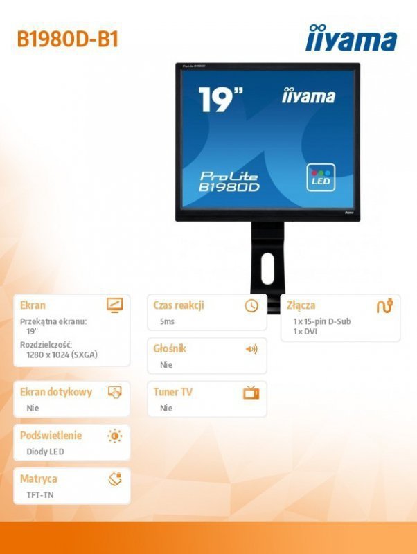 IIYAMA Monitor 19 cali B1980D-B1 DVI^VGA^5:4^PIVOT^HAS^ACR^VESA