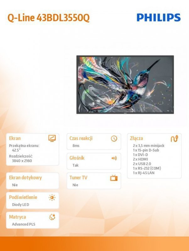 Philips Monitor wielkoformatowy Q-Line 43BDL3550Q 43 cale