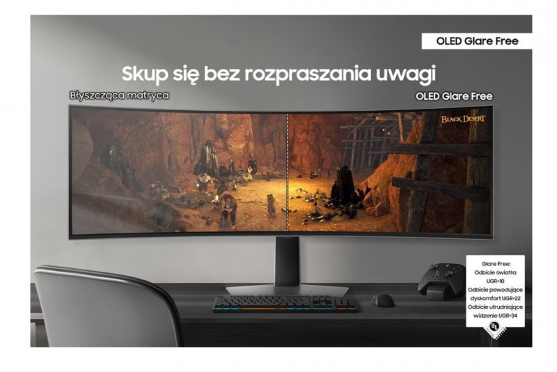 Samsung Monitor 49 cali Odyssey G9 G93SD OLED 5120x1440 DQHD 32:9 1xHDMI 1xmicroHDMI 1xDP 1xUSB-C 2xUSB 0,03ms 240Hz zakrzywiony