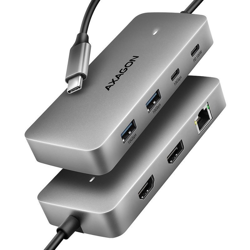 AXAGON HMC-CUB83X2 Wieloportovy hub USB 7in1, 10Gbps, 2x USB-A, 1x USB-C, 1x HDMI 4K^144Hz, DP 8K^30Hz, GLAN, PD 100W, 15cm USB-