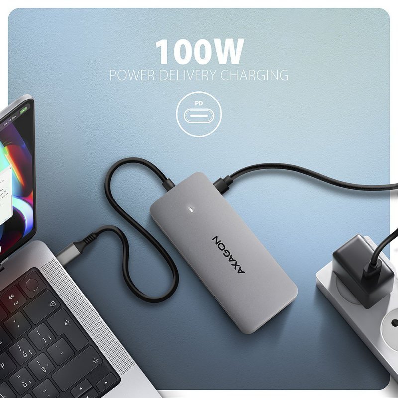 AXAGON HMC-CUB83X2 Wieloportovy hub USB 7in1, 10Gbps, 2x USB-A, 1x USB-C, 1x HDMI 4K^144Hz, DP 8K^30Hz, GLAN, PD 100W, 15cm USB-