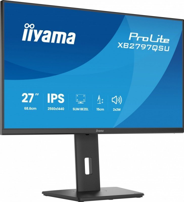 IIYAMA Monitor ProLite  27 cali XB2797QSU-B1 IPS,QHD,2xHDMI,DP,350cd,75Hz,1000:1,     USB HUB,x4 ((2x Type-A v.3.2 Gen 1 (5Gbps,