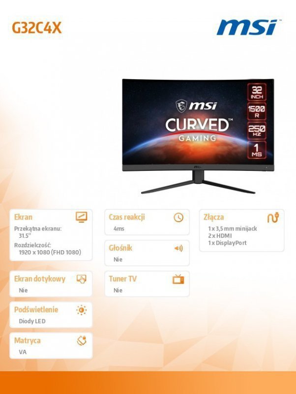 MSI Monitor G32C4X 31,5 cali^LED^FHD^Curve^250Hz^Black