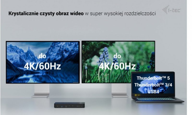 i-tec Stacja dokująca Thunderbolt 4 Intelligent Dual Display Power Delivery 90W 2x DP Video TB AUDIO LAN  USB-A 10Gbps USB-C 10