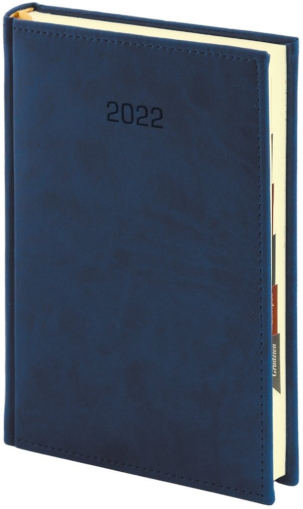 Kalendarz książkowy 2022 A4 TYGODNIOWO-NOTESOWY papier biały drukowane registry oprawa VIVELLA EXCLUSIVE granatowa