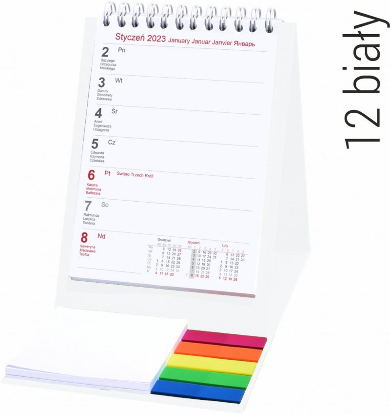 Kalendarz biurkowy na rok 2023 tygodniowy z notesem i znacznikami