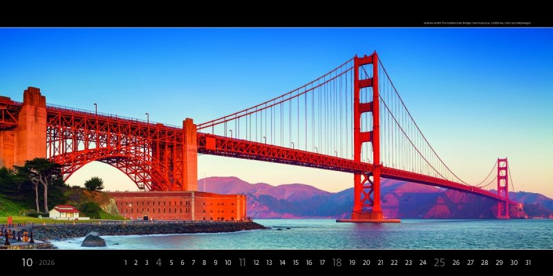 kalendarz ścienny na rok 2026 z pięknym widokiem mostu