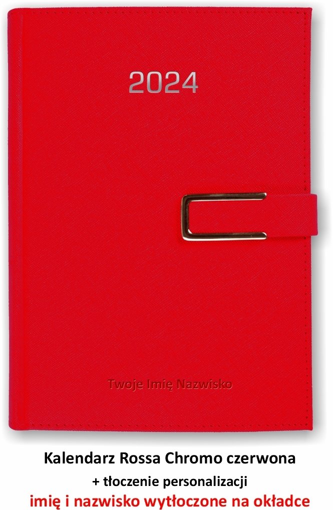 Kalendarz książkowy 2024 B5 dzienny papier chamois wycinane registry oprawa zamykana na magnes ROSSA CHROMO czerwona Z WYTŁOCZONĄ PERSONALIZACJĄ