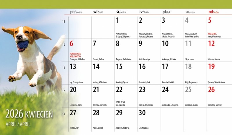 miesięczny kalendarz biurkowy na rok 2026