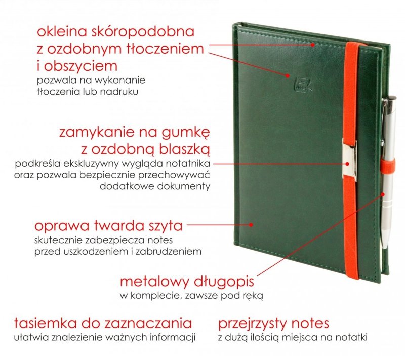 Notes A5 z długopisem w skóropodobnej okleinie z ozdobnym tłoczeniem 