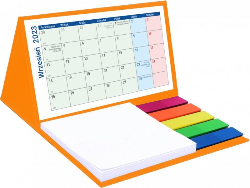 Kalendarz biurkowy szkolny z notesem i znacznikami samoprzylepnymi