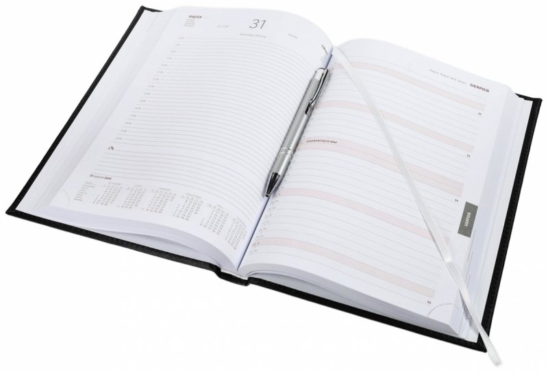 Kalendarz książkowy 2026 B5 dzienny papier biały drukowane registry oprawa ALUMINIUM czarna