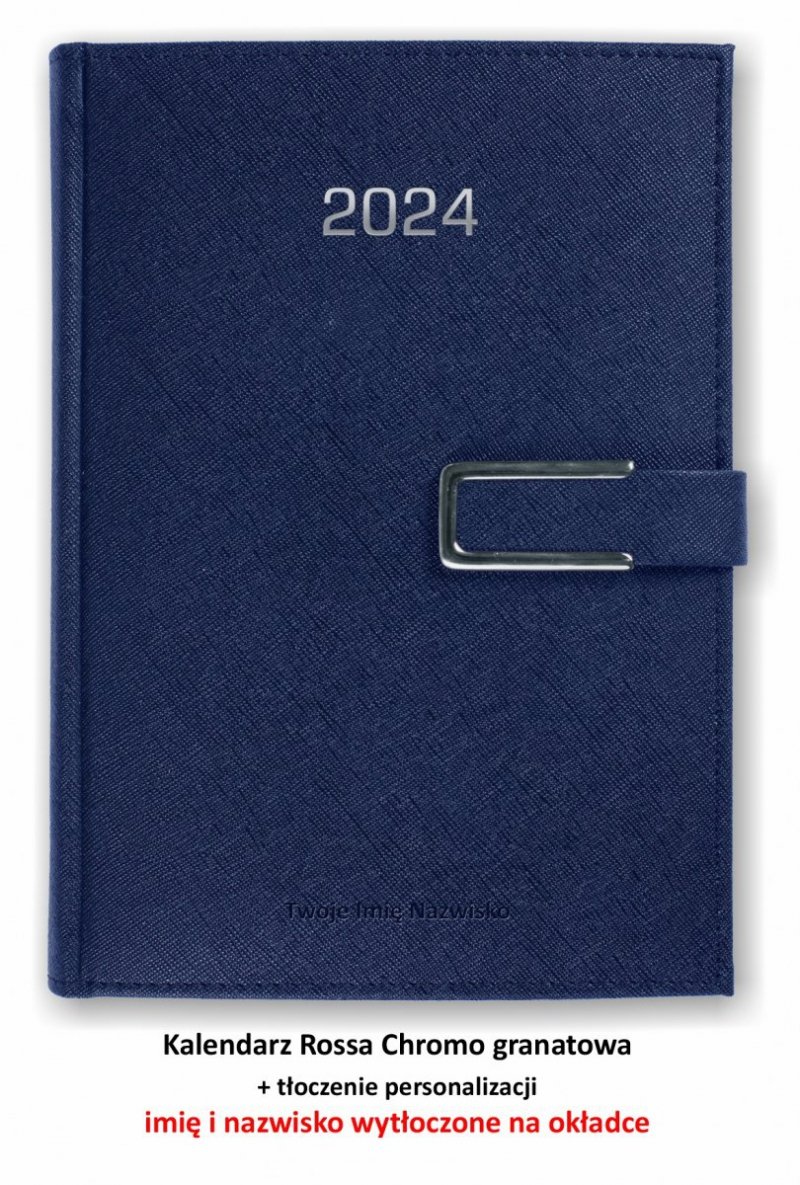Kalendarz książkowy 2024 A4 z tłoczoną personalizacją granatowy