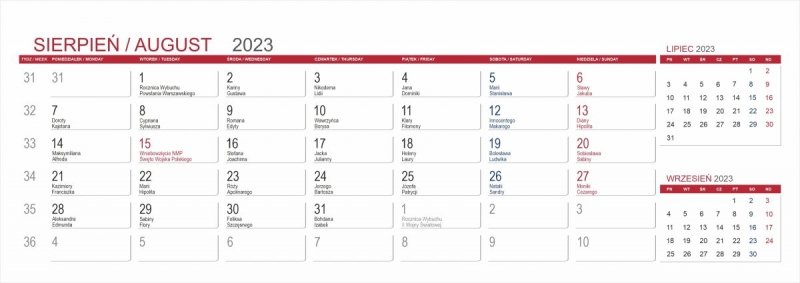Kalendarium do kalendarza biurkowego z notesami i znacznikami MAXI - sierpień 2023