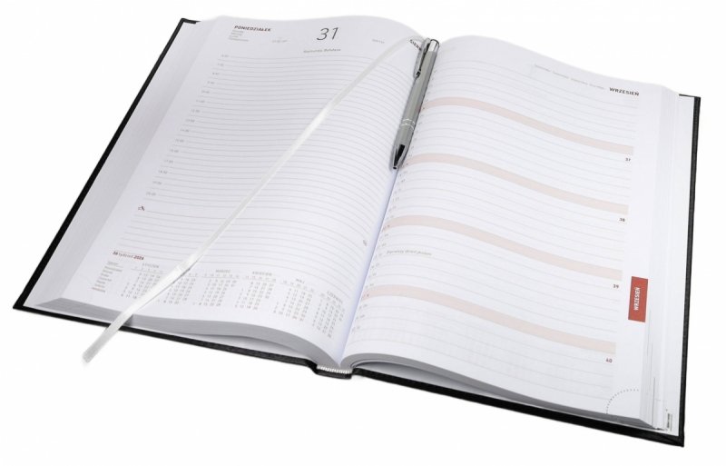 Kalendarz książkowy 2026 A4 dzienny papier biały drukowane registry oprawa ALUMINIUM szara