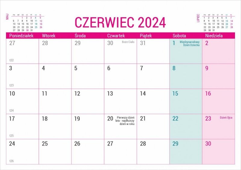 Kalendarz na biurko - czerwiec 2024