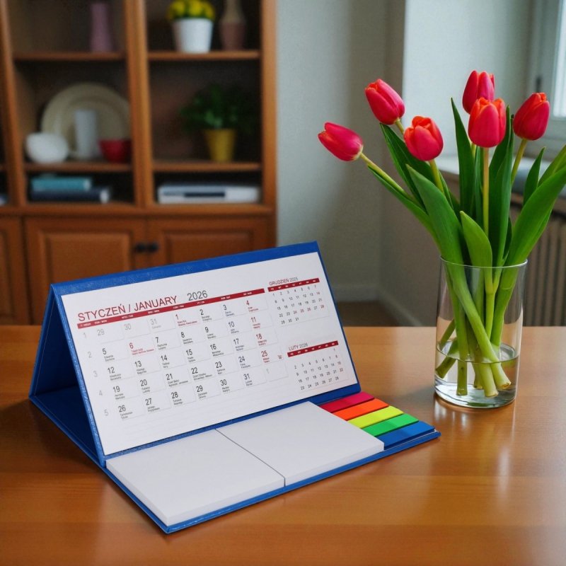 Kalendarz biurkowy z notesami i znacznikami MIDI 3-miesięczny 2026 granatowy