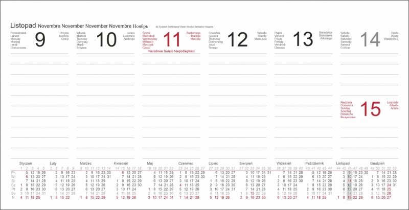 Kalendarz biurkowy z notesami i znacznikami MIDI TYGODNIOWY 2026 szary