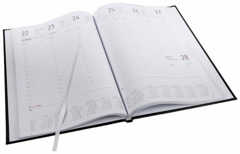 Kalendarz książkowy 2026 A4 tygodniowy papier biały drukowane registry oprawa ALUMINIUM szara
