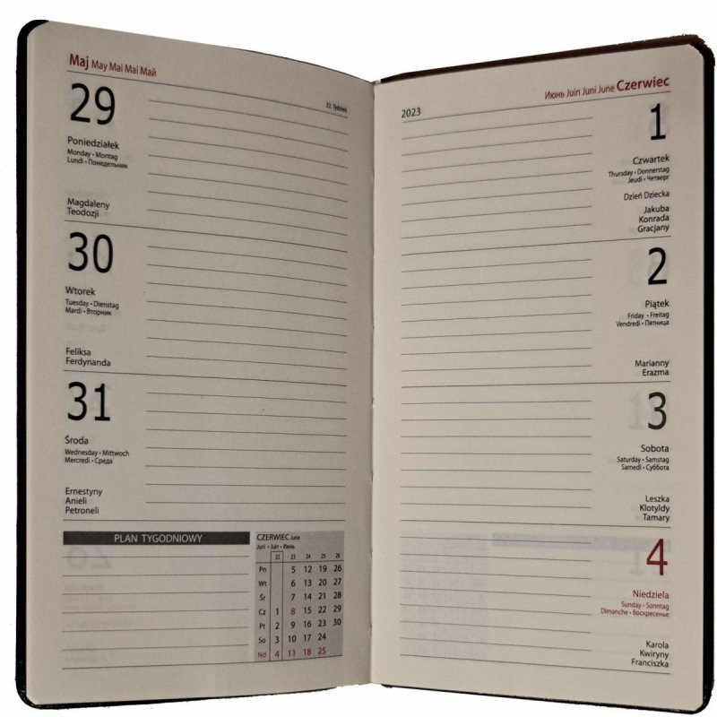 Kalendarz książkowy 2023 A6 tygodniowy papier chamois oprawa NEBRASKA LUX CZARNA