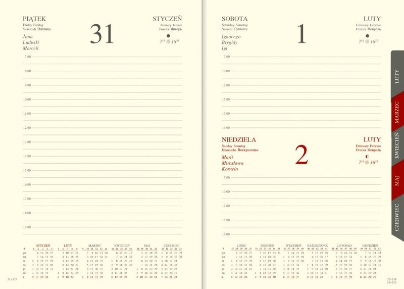 Kalendarz książkowy 2022 B6 dzienny papier chamois wycinane registry oprawa z zamykaniem na gumkę ROSSA VIU granatowa