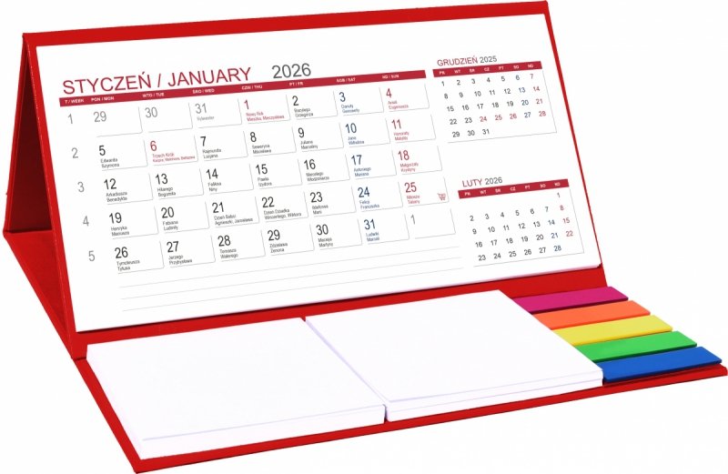 kalendarz biurkowy z notesami i znacznikami MIDI 3-miesięczny 2026