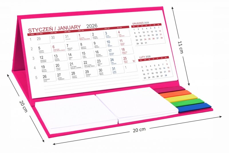 wymiary kalendarza na rok 2026