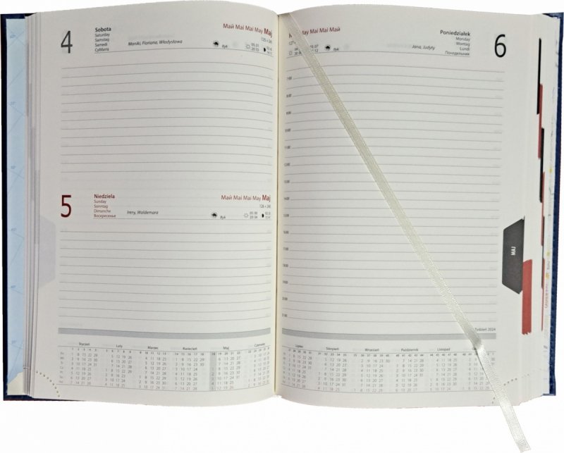 Kalendarz książkowy 2024 A4 dzienny papier chamois drukowane registry oprawa NEBRASKA LUX  srebrna