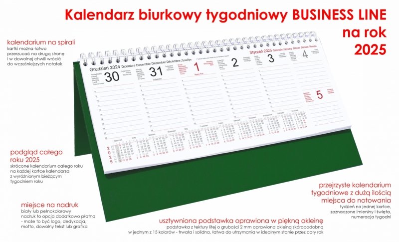 opis kalendarza tygodniowego BUSINESS LINE na rok 2025