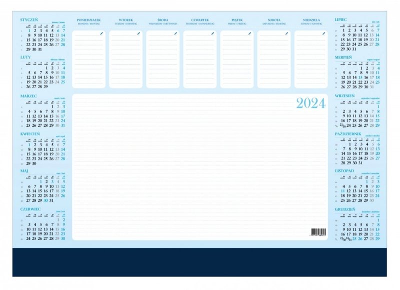 Biuwar 26-kartkowy w formacie A2 z kalendarium na rok 2024