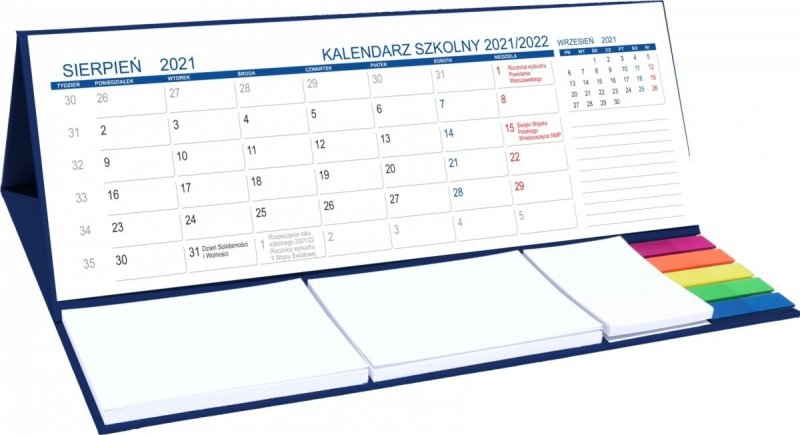 Kalendarz biurkowy z notesami i znacznikami MAXI na rok szkolny 2021/2022 granatowy