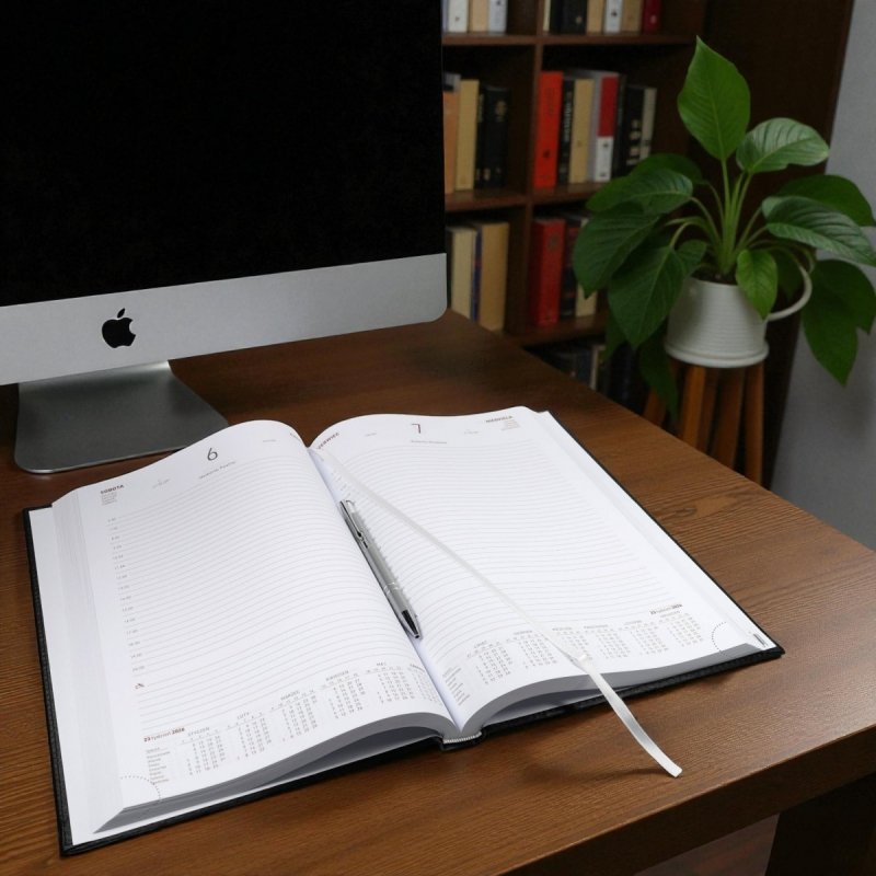 Kalendarz książkowy 2026 A4 tygodniowy papier biały drukowane registry oprawa VIVELLA EXCLUSIVE czerwona