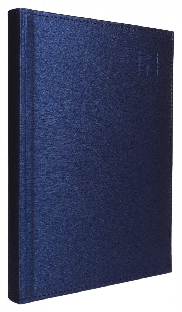 Kalendarz książkowy 2026 A5 dzienny papier biały drukowane registry oprawa ALUMINIUM granatowa