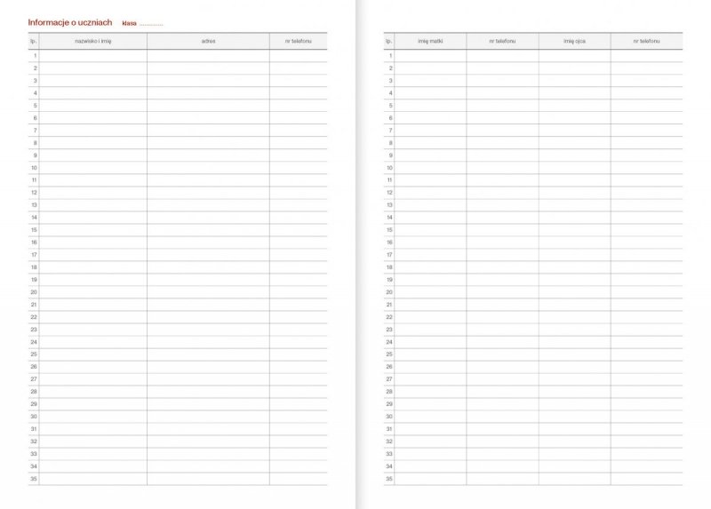 kalendarz dla pedagoga - informacje o uczniach