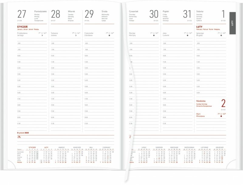 blok kalendarza A4 tygodniowego na rok 2025