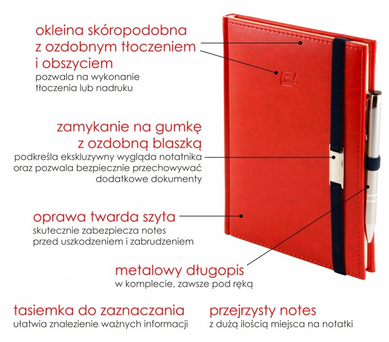 Notes A5 z długopisem w skóropodobnej okleinie z ozdobnym tłoczeniem 