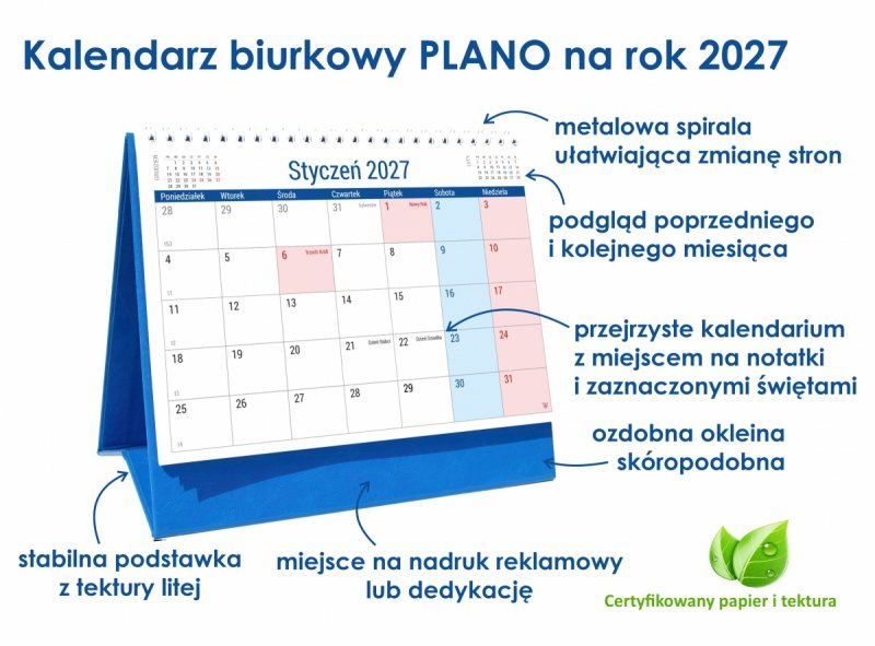 kalendarz na sztywnej podstawce na rok 2027