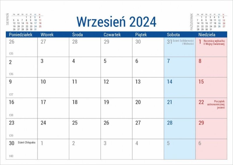 Solidny kalendarz biurowy - wrzesień 2024