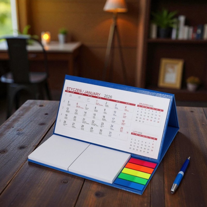 Kalendarz biurkowy z notesami i znacznikami MIDI 3-miesięczny 2026 żółty